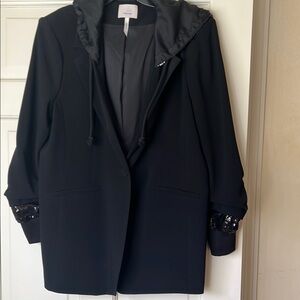 cinq a sept Black Hooded Blazer with Sequin Cuffs